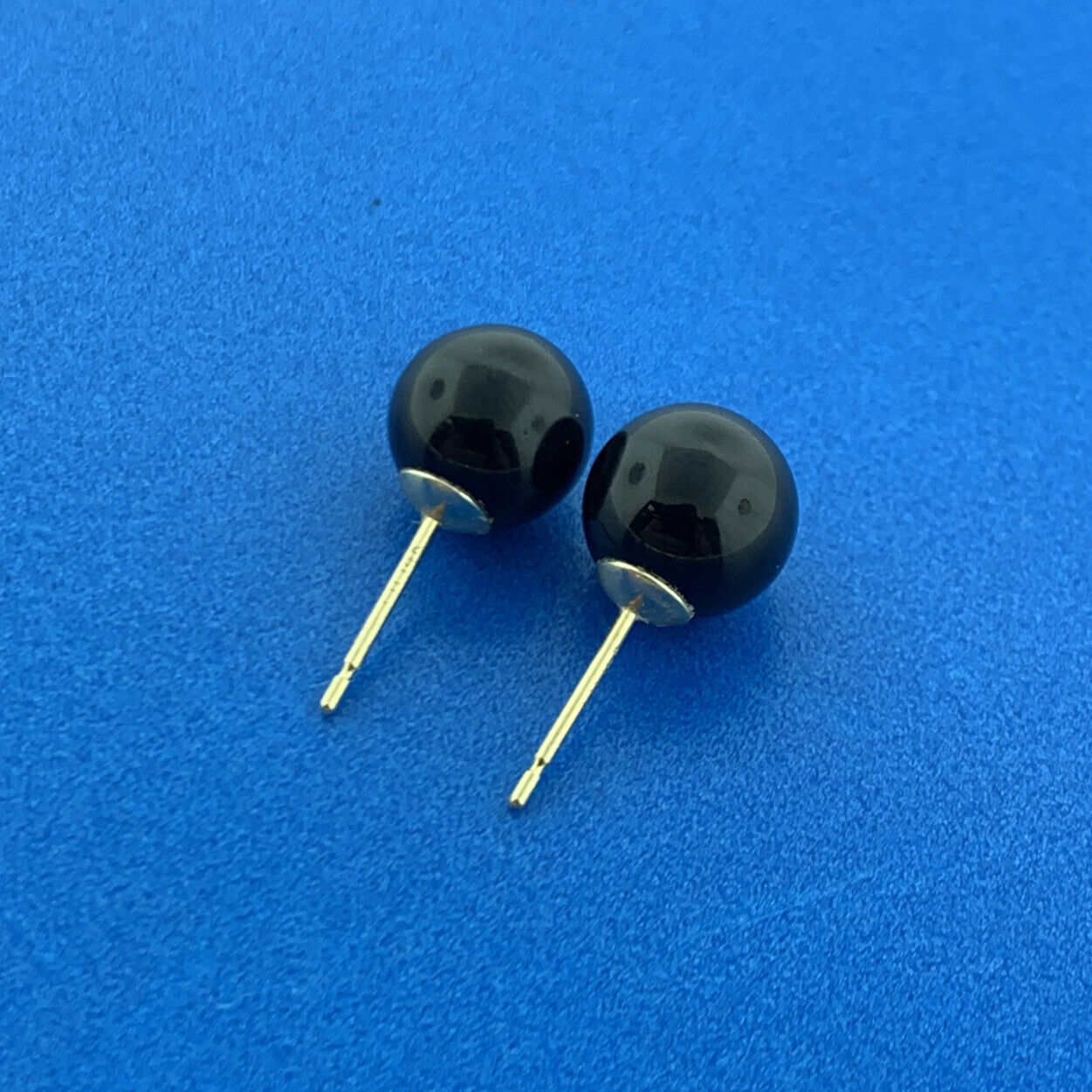 Gorgeous 14k Yellow Gold Black Onyx Sphere Friction Back Stud Earrings