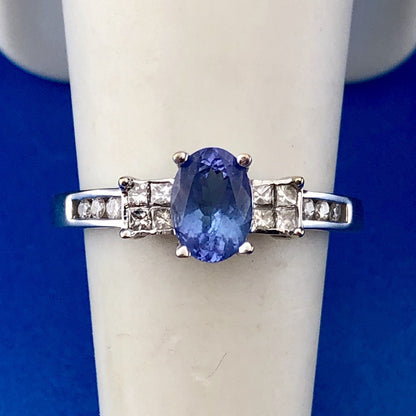 Retro 14K White Gold Tanzanite Diamond Engagement Anniversary Cocktail Ring