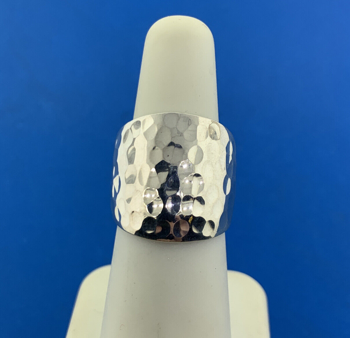 Designer Mexico 925 Sterling Silver Hammered Wide Cigar Band Finger Ring