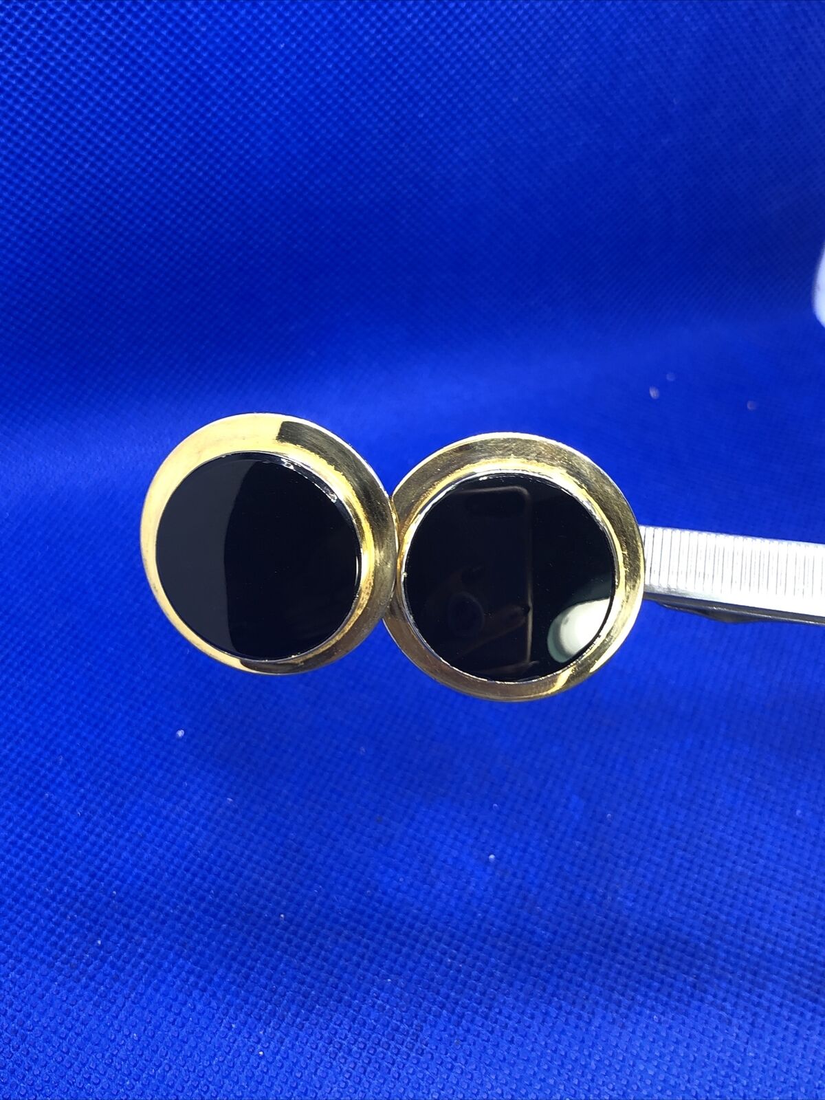 Designer Tulla Booth 1980's Modernist Gold Tone Black Enamel Statement Earrings