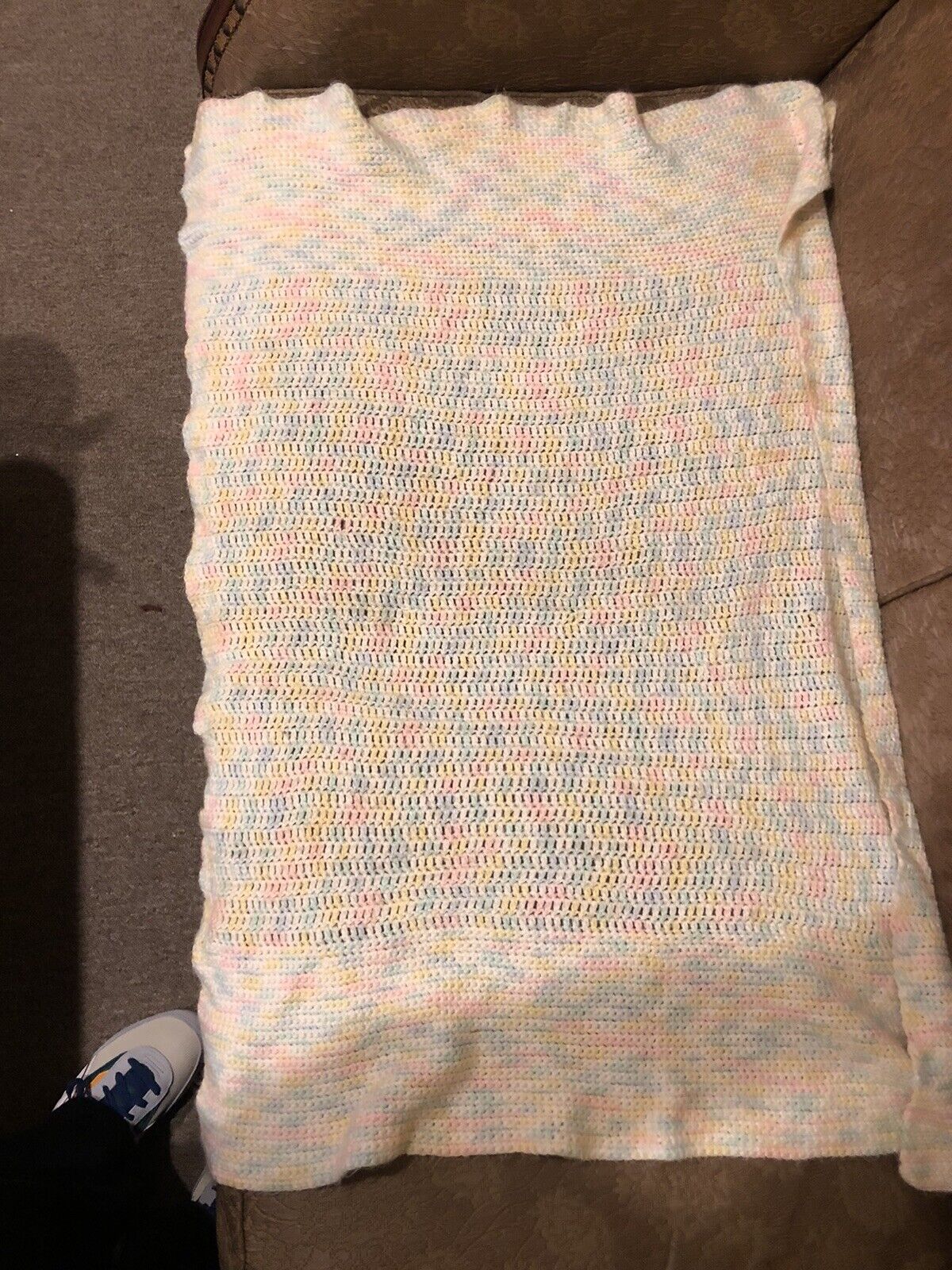 Hand Crocheted Knitted Pastel Yellow White Green Blue Pink Unisex Baby's Blanket