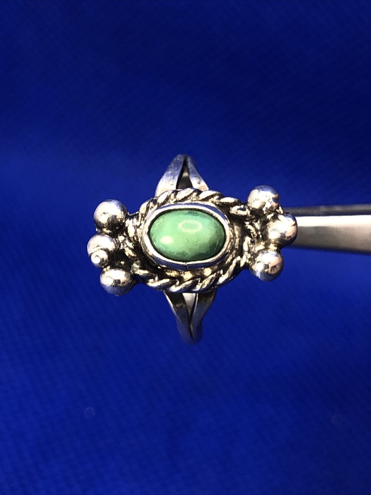 Native American Green Turquoise 925 Sterling Silver Concho Split Shank Ring