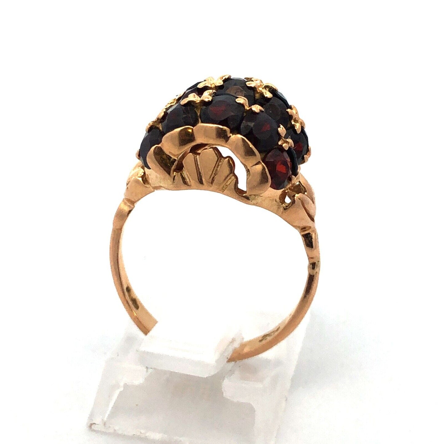 Art Deco 18K Yellow Gold Garnet Dome Statement January Birthstone Cocktail Ring