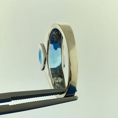 Gorgeous 14k White Gold Oval Cut Blue Topaz Diamond Accent Statement Ring Size 8