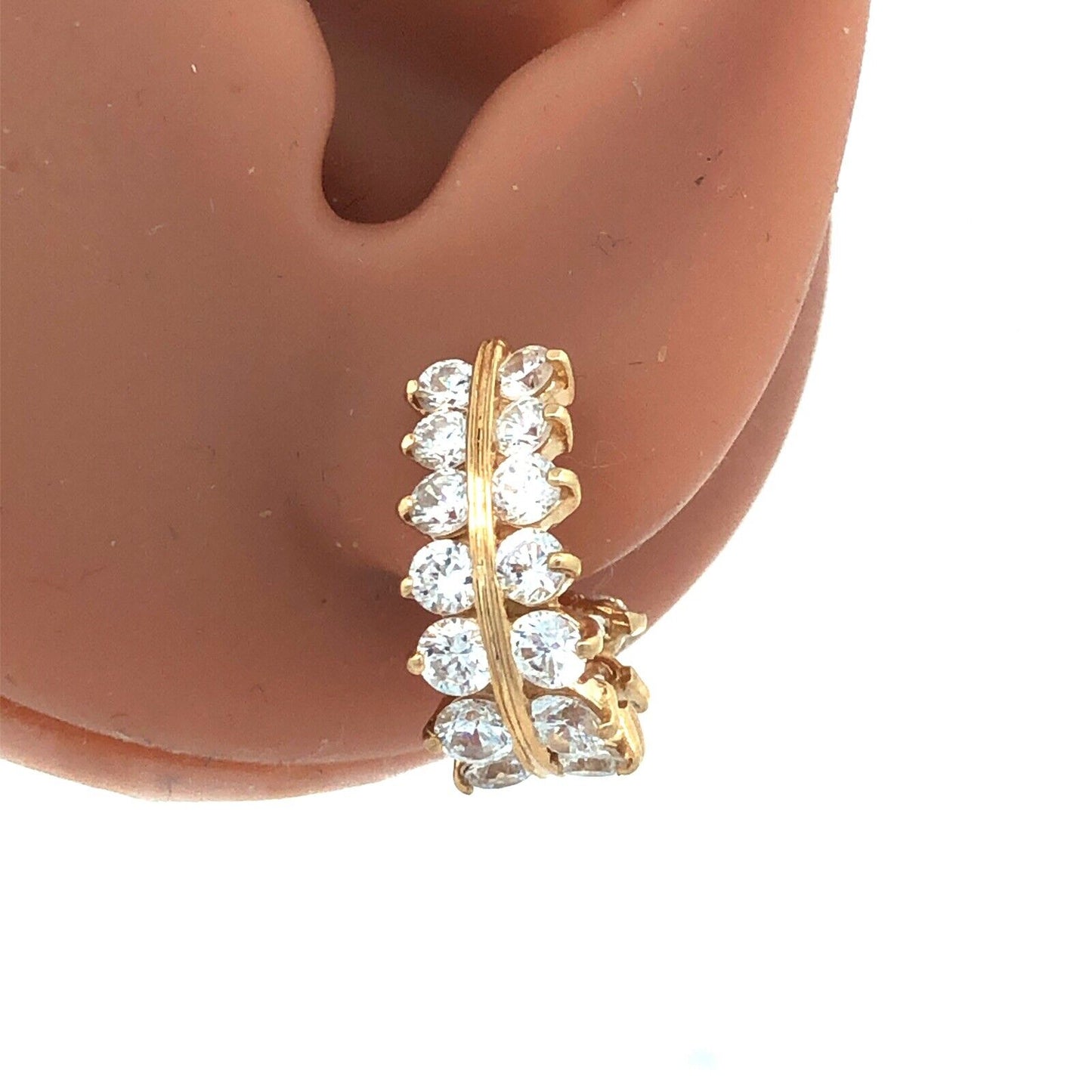 14K Yellow Gold Round Cubic Zirconia Statement Half-Hoop Stud Earrings