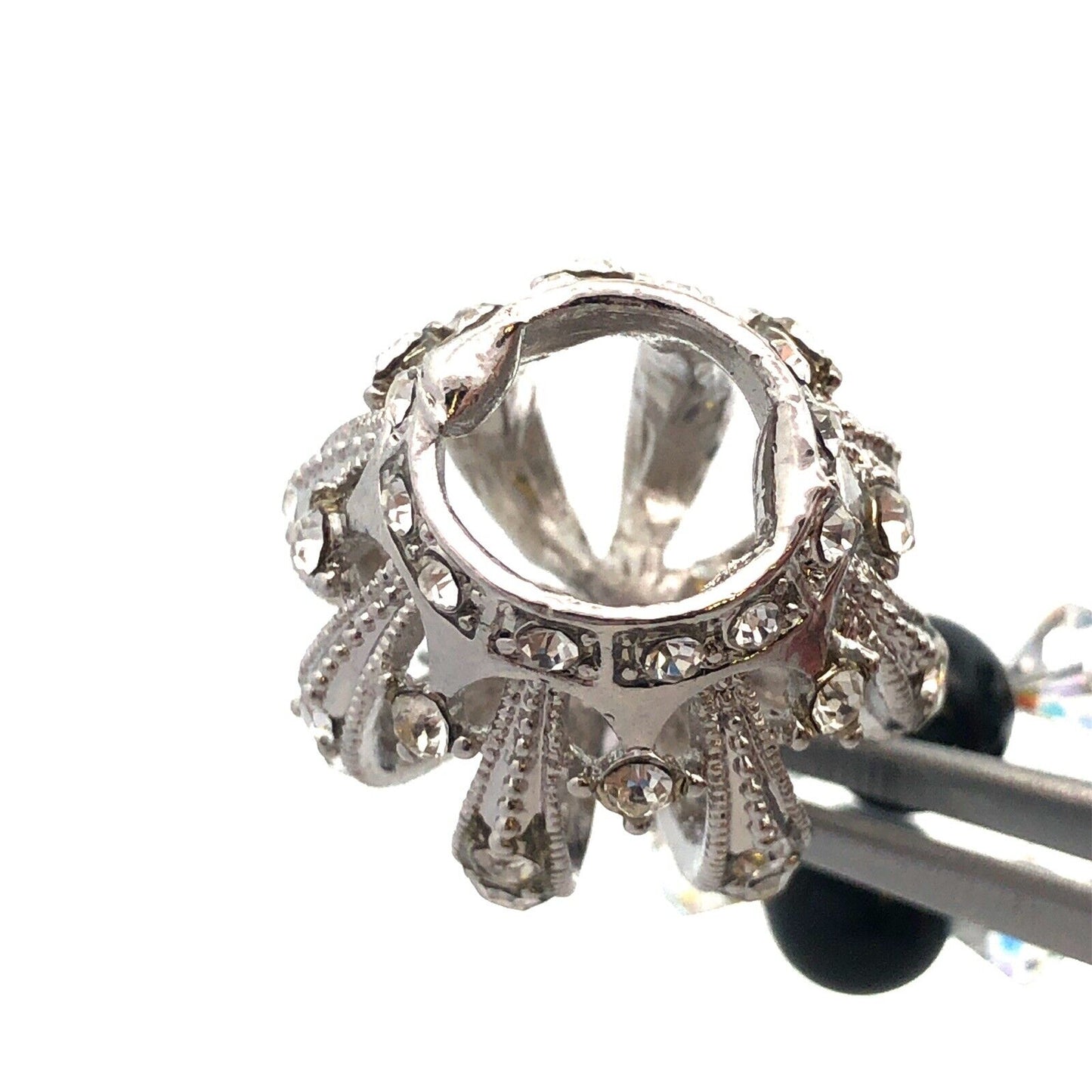 Hand Made Silver Tone Black White Beaded Crystal Rhinestone Royal Crown Necklace