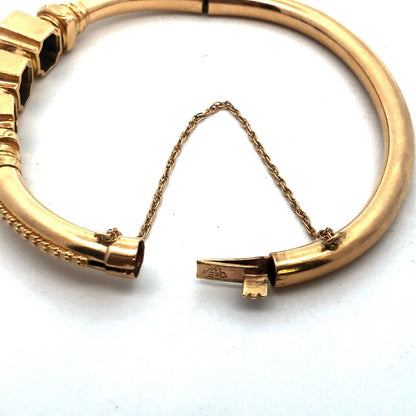 Stunning Designer 1930s Etruscan 14k Yellow Gold Diamond Bangle Bracelet