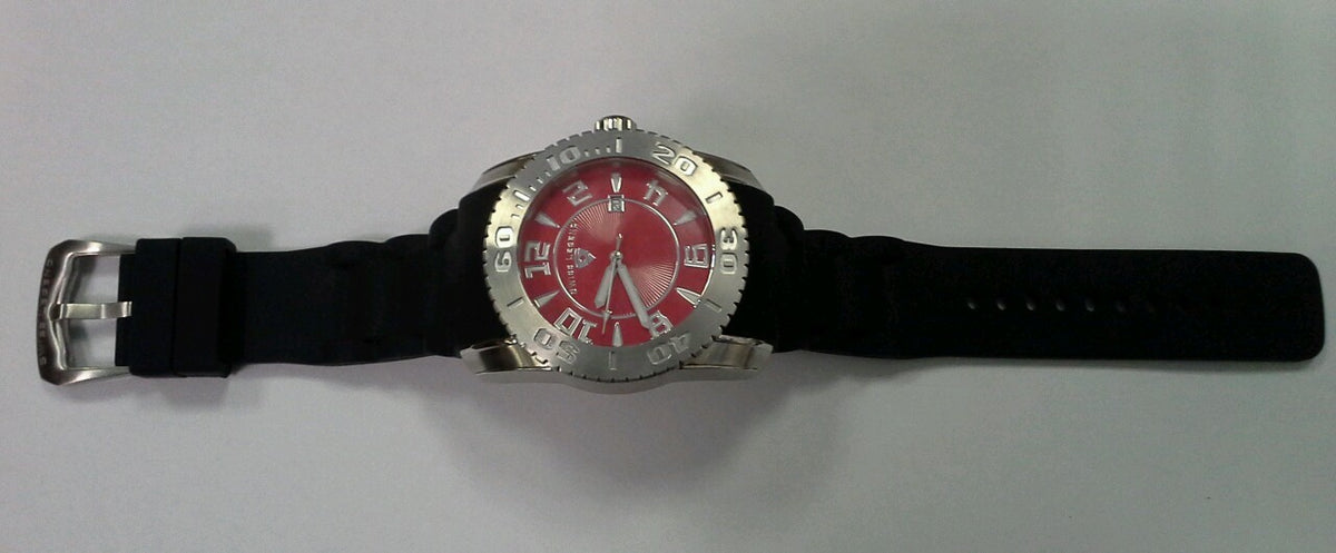 Swiss Legend Men Commander Stainless Steel Black Silicone Red Dial Watch 316L