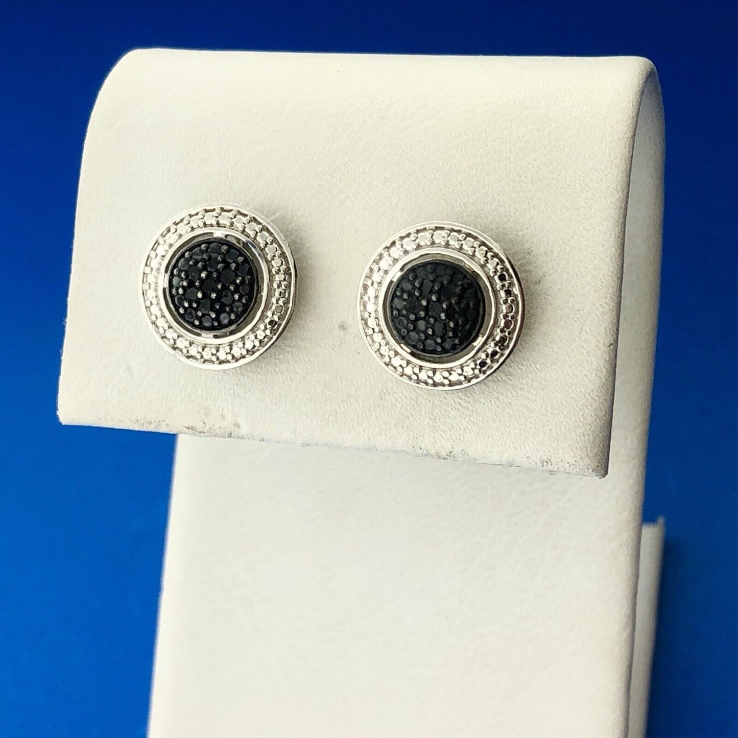 Designer UD 925 Sterling Silver Black White Illusion Button Stud Earrings