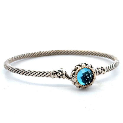 EFFY 925 Sterling Silver 18K Solitaire Blue Topaz Twisted Wire Hook Bracelet