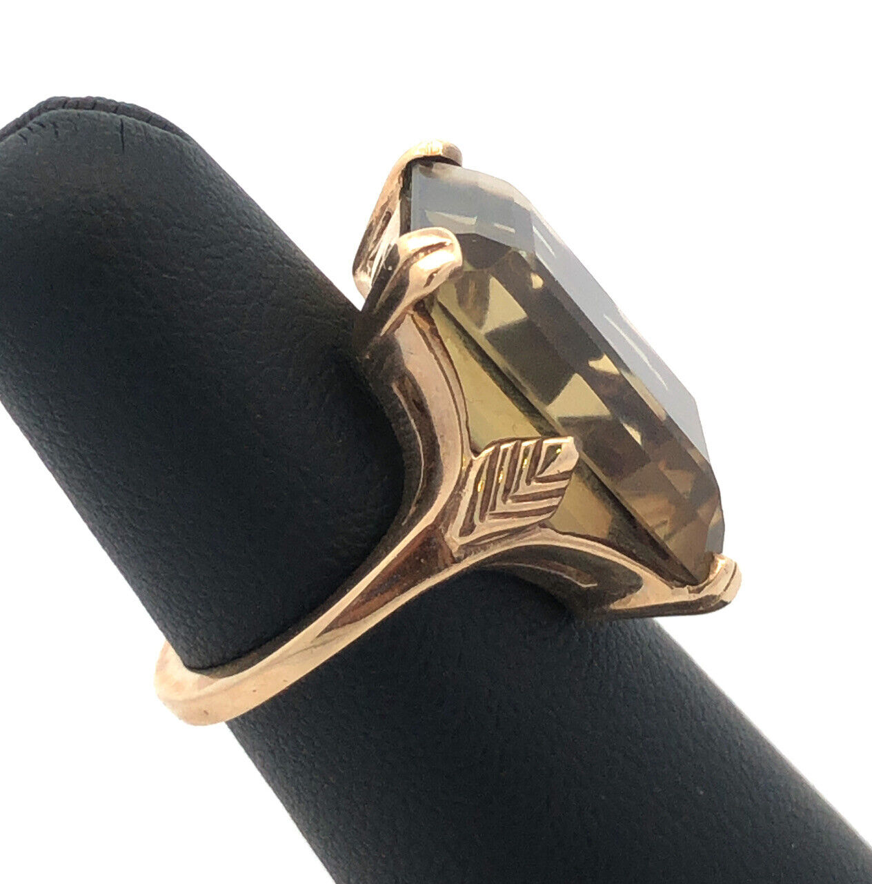 Esemco 10K Yellow Gold Emerald Cut Gemstone Solitaire Statement Cocktail Ring