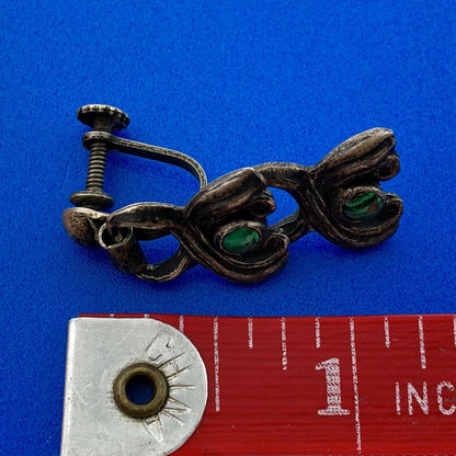 Mid Century Taxco Silver 925 Malachite Double Drop Screw Back Earrings-Patina!