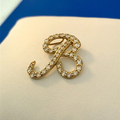 Designer 14K Yellow Gold Diamonique Cubic Zirconia Script B Monogram Pendant