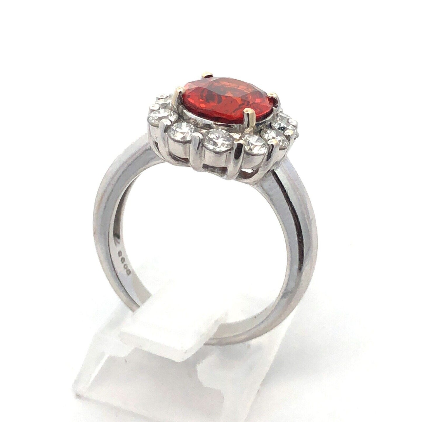 Estate 14K White Gold Oval Mexican Fire Opal Round Diamond Halo Statement Ring