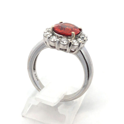 Estate 14K White Gold Oval Mexican Fire Opal Round Diamond Halo Statement Ring