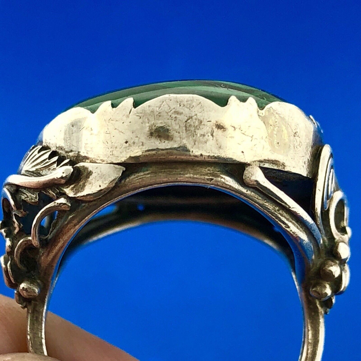 Vintage Native American Artisan 925 Sterling Silver Malachite Statement Ring