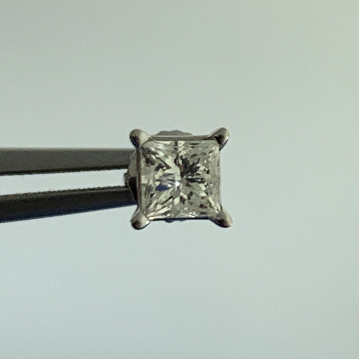 Designer 14K White Gold Princess Diamond Solitaire Screw Back Stud Earrings