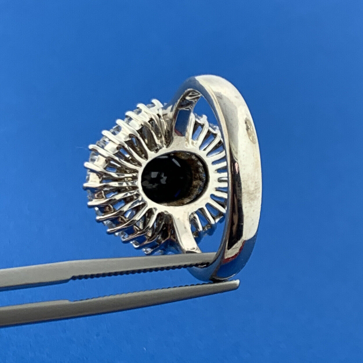 Stunning Designer Sterling Silver 925 Black Spinel White Zircon Cocktail Ring