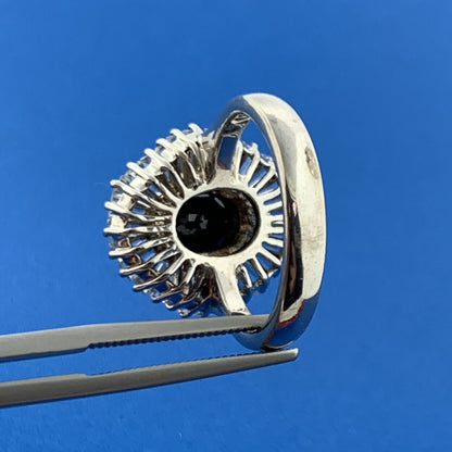 Stunning Designer Sterling Silver 925 Black Spinel White Zircon Cocktail Ring