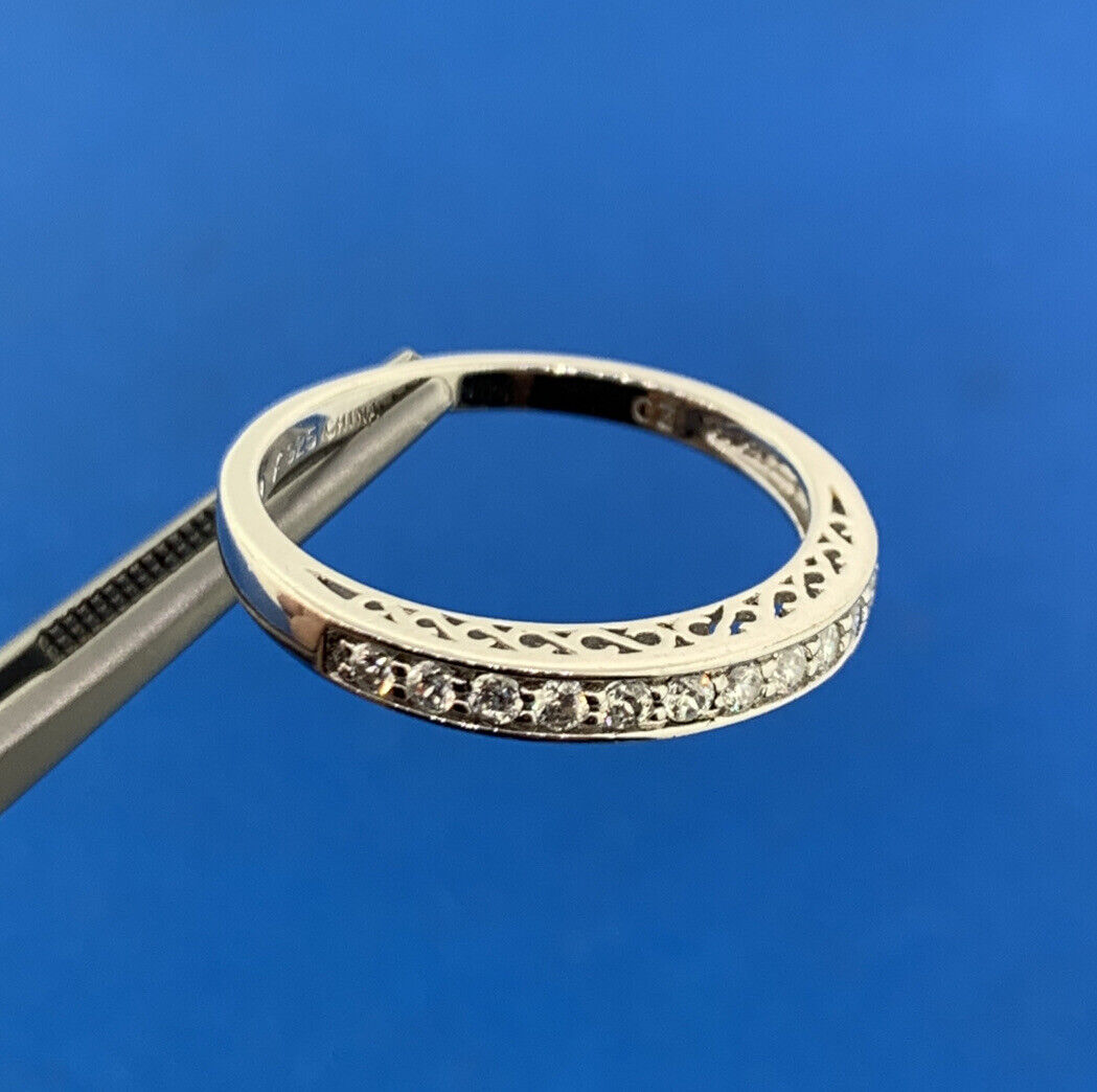 Sterling Silver 925 Designer Channel Set CZ Design Stackable Bridal Band Ring