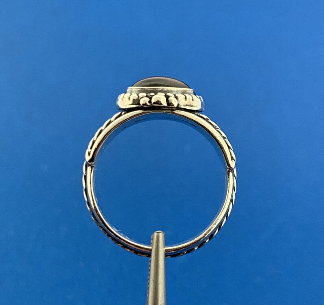 Desiger QT 925 Sterling Silver Oval Red Tourmaline Cabochon Rope Ribbed Ring