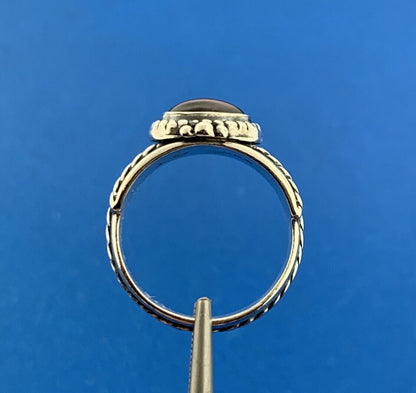 Desiger QT 925 Sterling Silver Oval Red Tourmaline Cabochon Rope Ribbed Ring