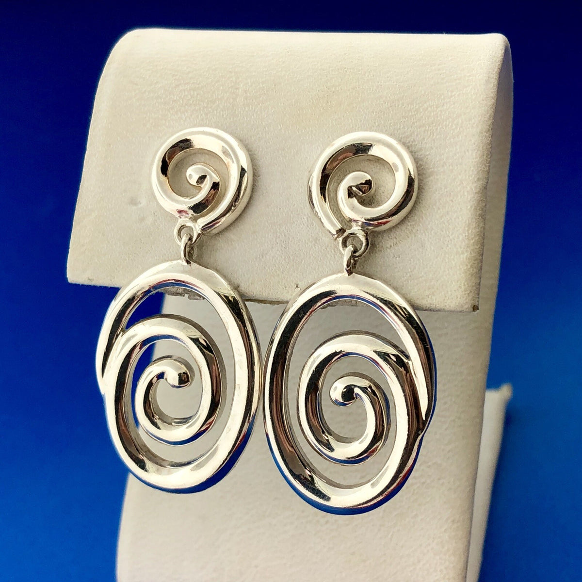 Designer 925 Sterling Silver Modernist Swirl Dangle Statement Earrings