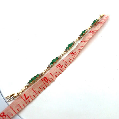 Designer SAY 14K Yellow Gold Oval Green Emerald Diamond Panel Tennis Bracelet