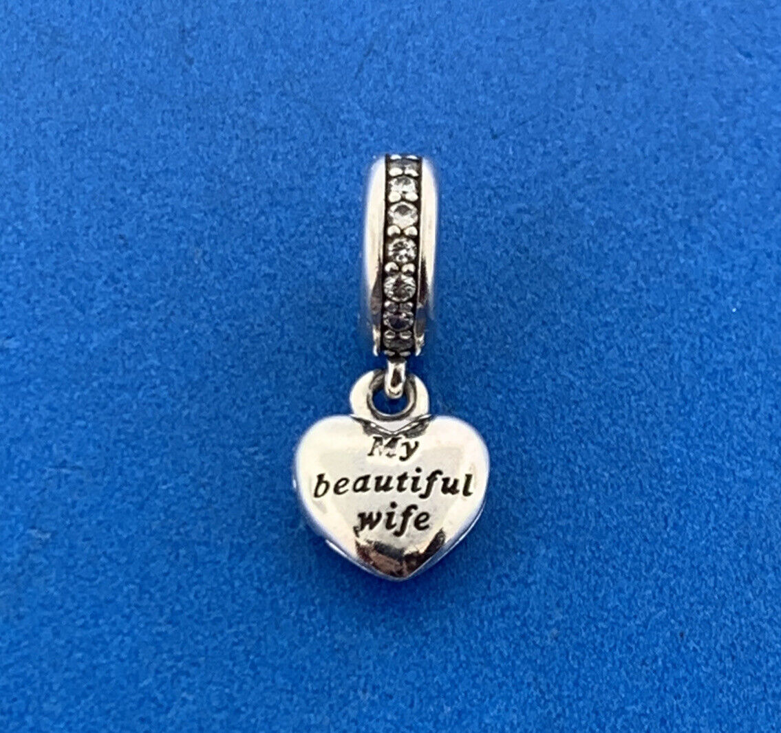 Authentic PANDORA 925 Sterling Silver CZ My Beautiful Wife 791524CZ Dangle Charm