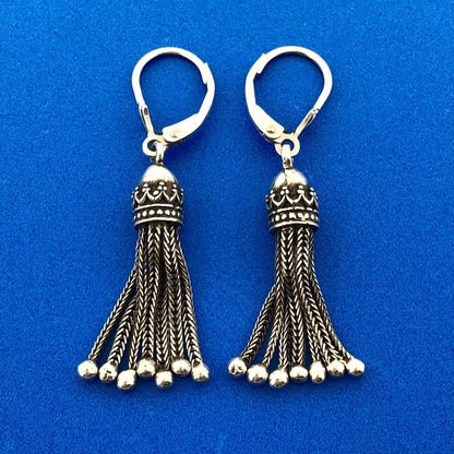 Retro 925 Sterling Silver Balinese Chandelier Drop Dangle Leverback Earrings