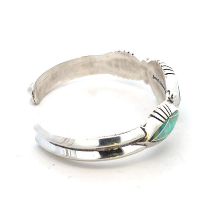 Native American Jerry T Nelson 925 Sterling Silver Blue Opal Oval Cuff Bracelet