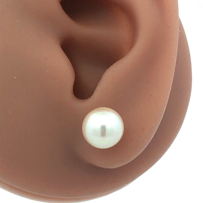 Designer 14K Yellow Gold Round Pearl Solitaire 8.5mm Stud Earrings