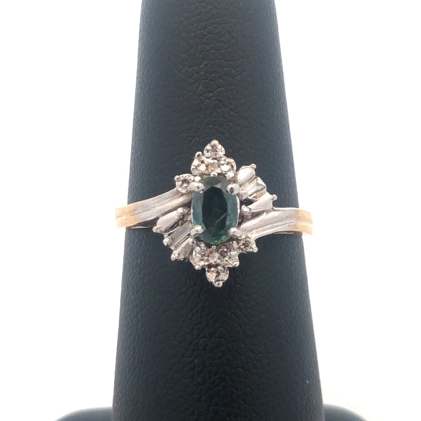 Gorgeous 14k Yellow and White Gold Oval Blue Topaz Diamond Accent Ring Size 6.25
