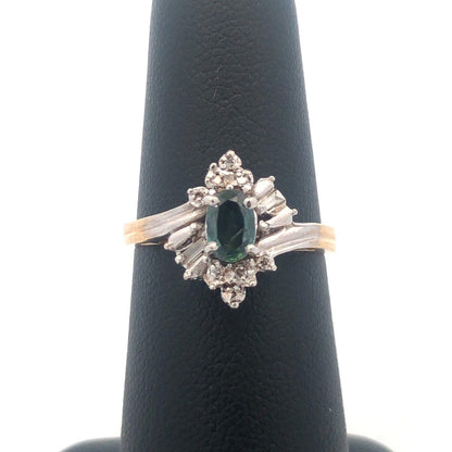 Gorgeous 14k Yellow and White Gold Oval Blue Topaz Diamond Accent Ring Size 6.25