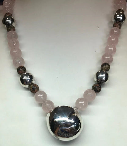 Mignon Faget 925 Sterling Silver Rose Quartz Jasper Bead Moon Snail Necklace
