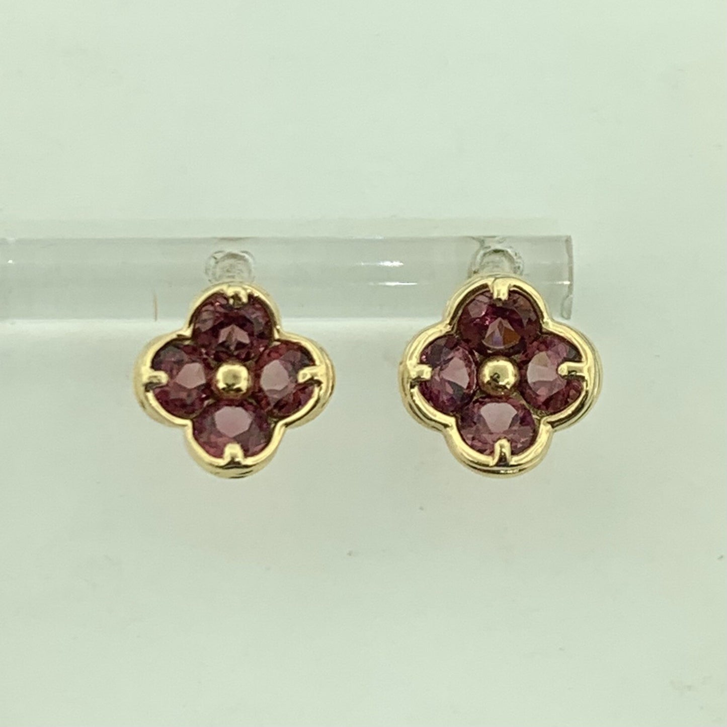 Designer Mexico 14K Yellow Gold Pink Tourmaline Flower Stud Earrings