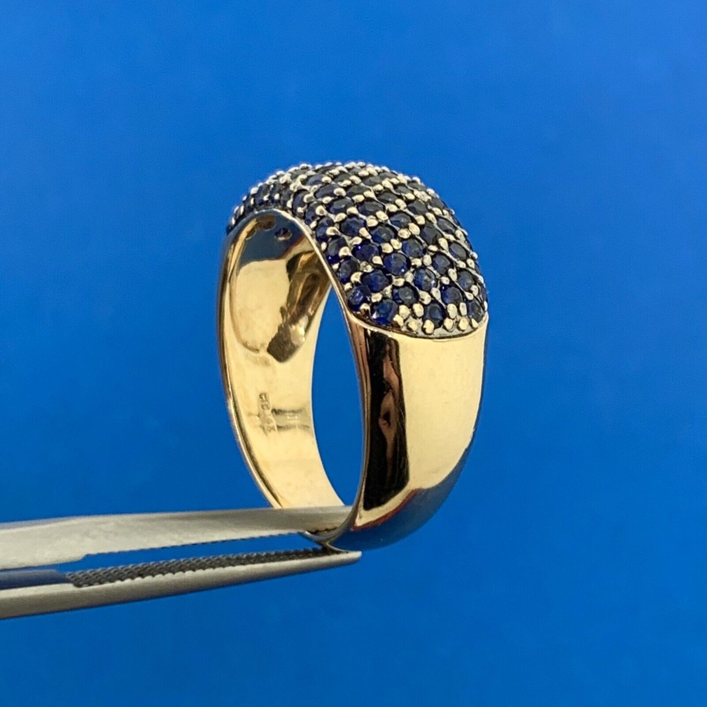 Designer CID 14K Yellow Gold Pave Blue Sapphire Band Ring