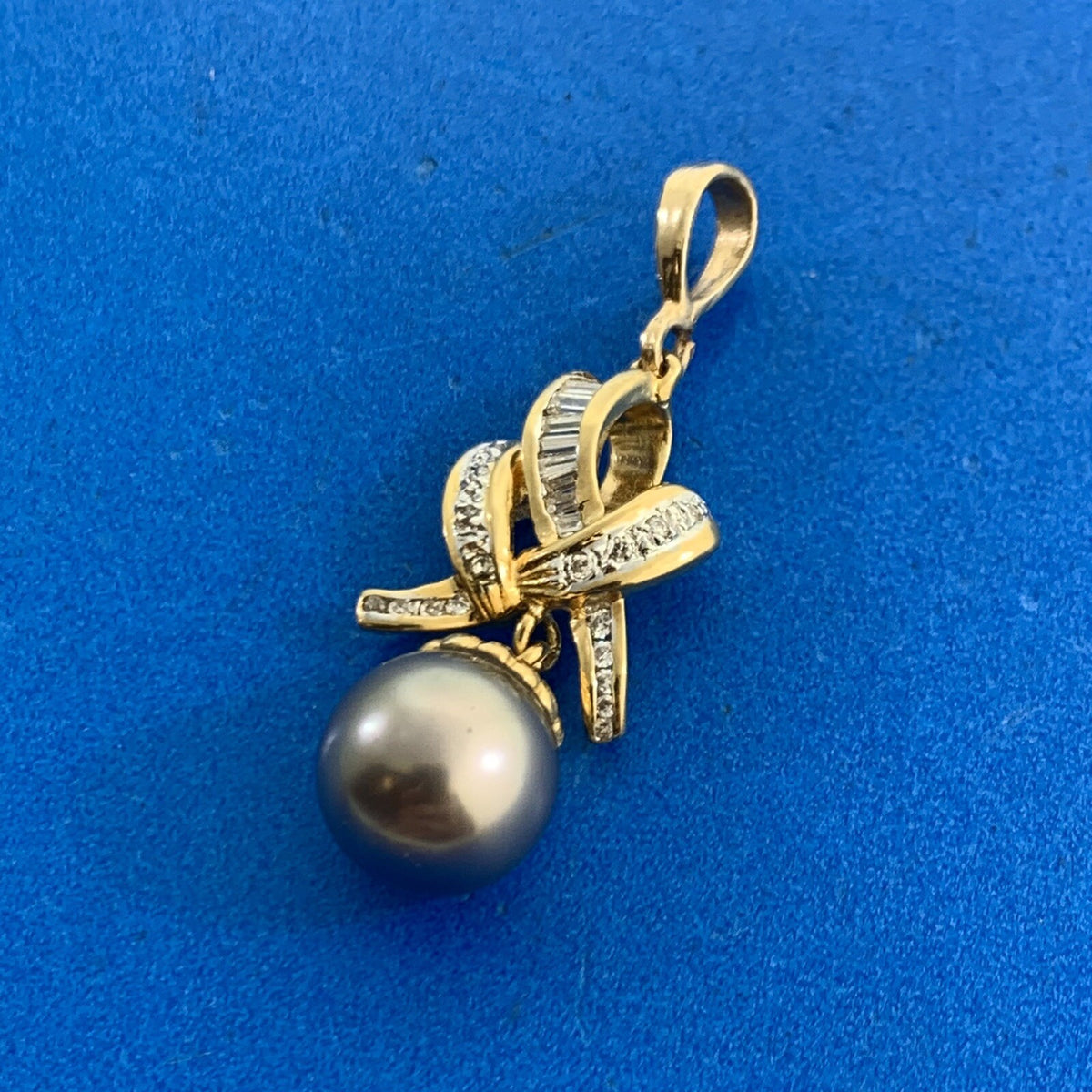 Designer 14K Yellow Gold Black Pearl Diamond Accented Statement Drop Pendant