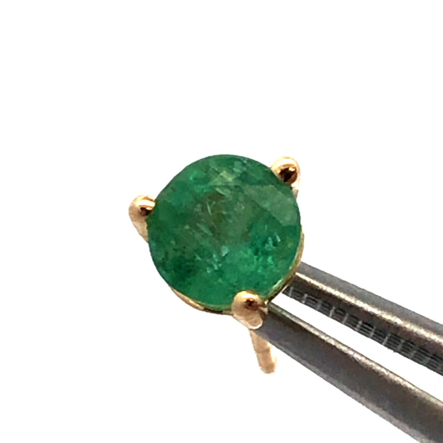 Designer PAM 14K Yellow Gold Round Green Emerald Solitaire Stud Earrings