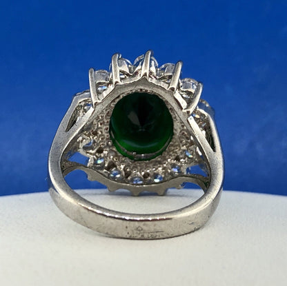 Retro Sterling Silver 925 Green White CZ Statement Fashion Cocktail Ring