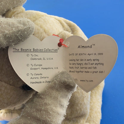 1999 TY Beanie Baby Almond The Bear DOB 04-18-1999 Rare Tag Error Mint - 4246