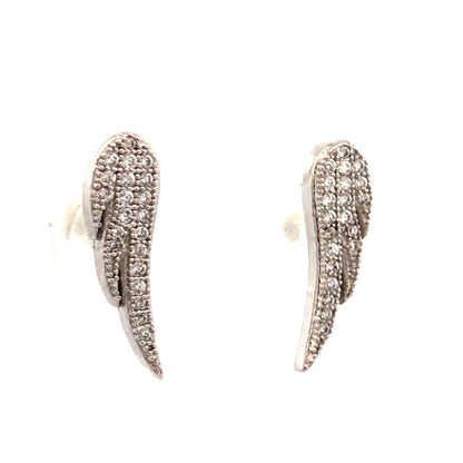 925 Sterling Silver Round Cubic Zirconia CZ Pave Angel Wing Stud Earrings