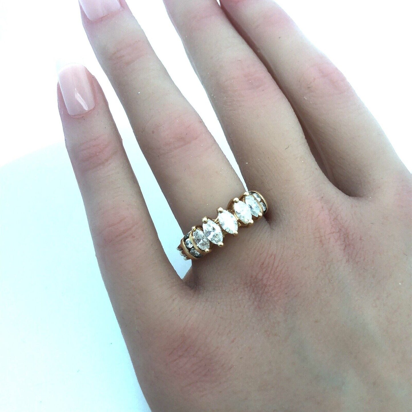 14K Yellow Gold Marquise Diamond Engagement Bridal Wedding Statement Band Ring