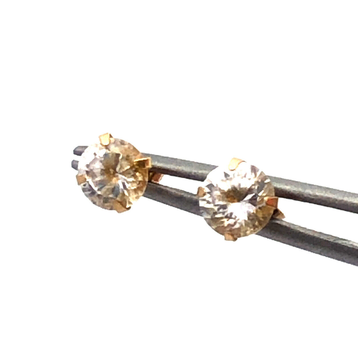 Designer 14K Yellow Gold Round Cubic Zirconia CZ Classic Stud Earrings