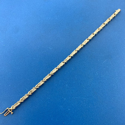 Designer 10K White Gold Channel Set Diamond X O Tennis Bracelet