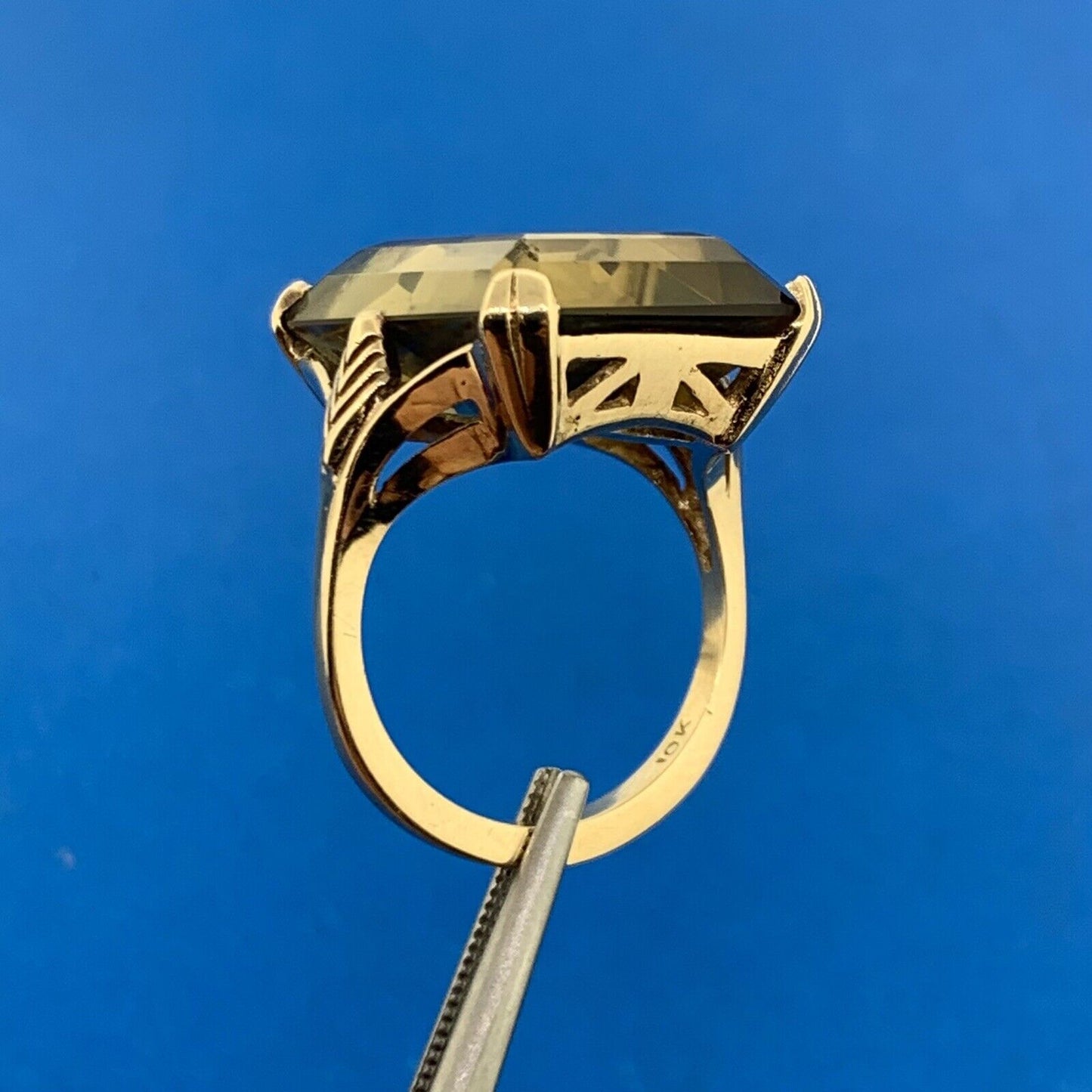 Esemco 10K Yellow Gold Emerald Cut Gemstone Solitaire Statement Cocktail Ring