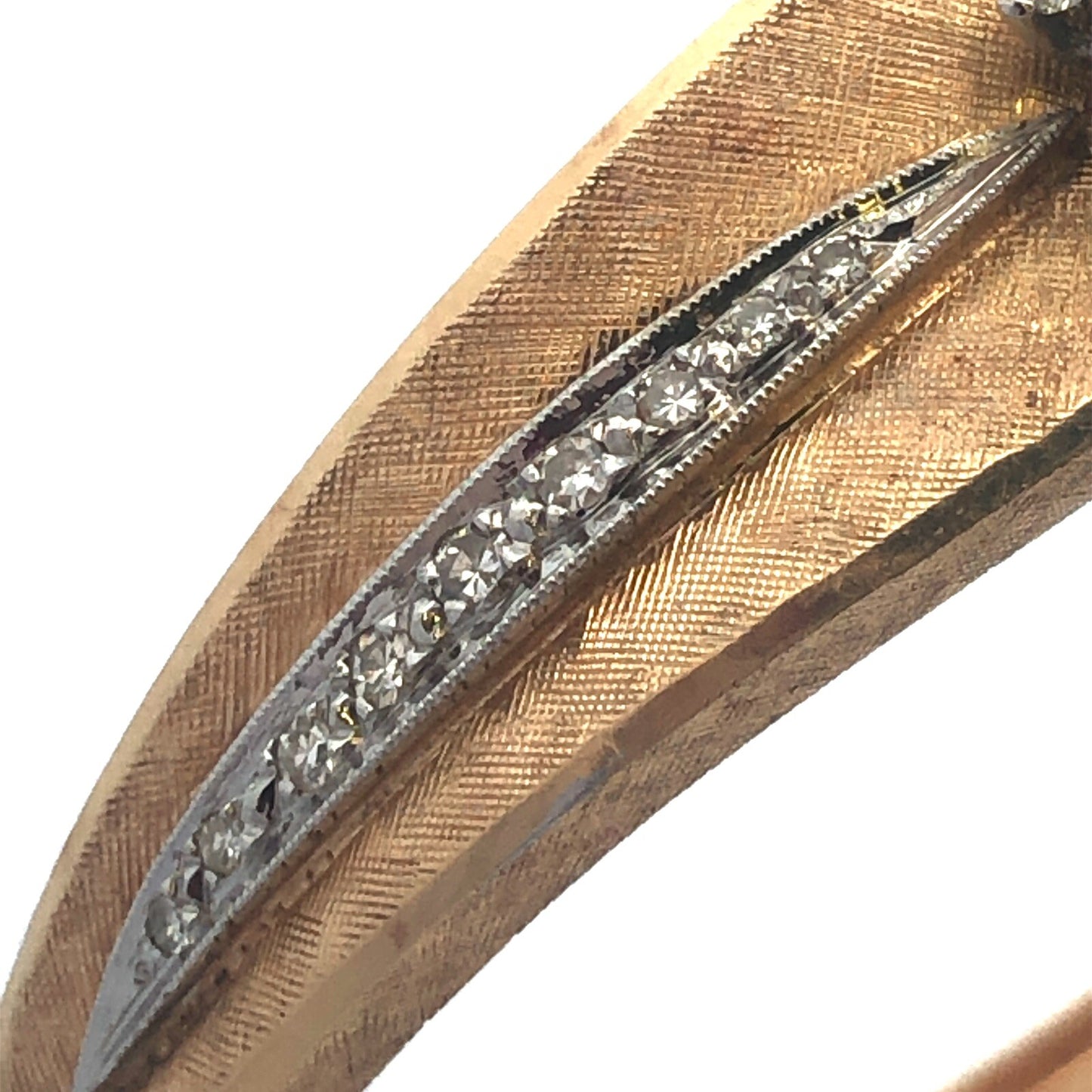 Vintage 14K Yellow Gold Round Diamond Flower Textured Hinged Bangle