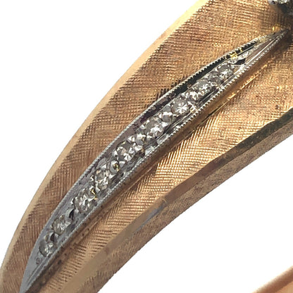 Vintage 14K Yellow Gold Round Diamond Flower Textured Hinged Bangle