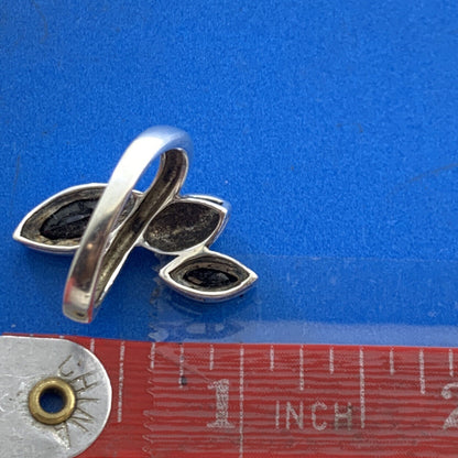 Designer 925 Sterling Silver Faceted Black Onyx Marquise Marcasite Accented Ring