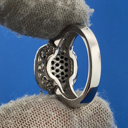 Sterling Silver .925 Black & White Cubic Zirconia Statement Size 5 Cocktail Ring